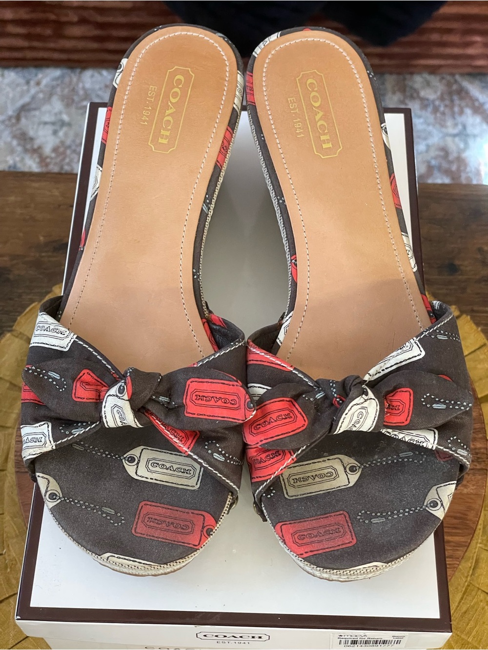 Coach Women's Brown & Red Knot Slide Sandals